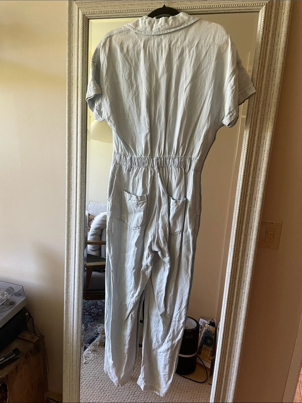 Light Blue Denim Button-Front Jumpsuit